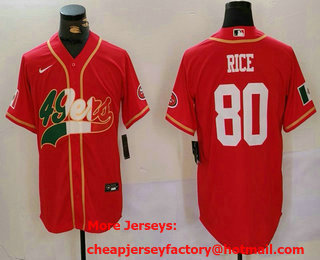 Men's San Francisco 49ers #80 Jerry Rice Red With Patch Cool Base Stitched Baseball Jersey