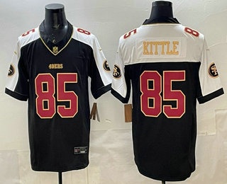 Men's San Francisco 49ers #85 George Kittle Black Gold Thanksgiving FUSE Vapor Limited Stitched Jersey