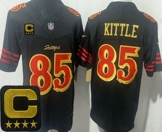 Men's San Francisco 49ers #85 George Kittle Limited Black Rivalries Captain Patch FUSE Vapor Jersey