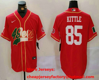 Men's San Francisco 49ers #85 George Kittle Red With Patch Cool Base Stitched Baseball Jersey