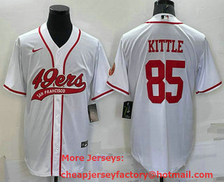 Men's San Francisco 49ers #85 George Kittle White With Patch Cool Base Stitched Baseball Jersey