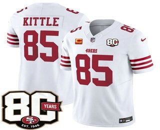 Men's San Francisco 49ers #85 George kittle Limited White C Patch 80th Anniversary Patch FUSE Vapor Jersey