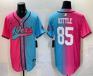 Men's San Francisco 49ers #85 George kittle Pink Blue Limited Stitched Baseball Jersey