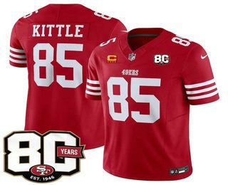 Men's San Francisco 49ers #85 George kittle Red C Patch 80th Anniversary Patch FUSE Vapor Jersey