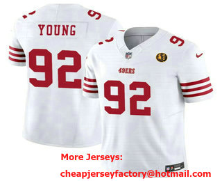 Men's San Francisco 49ers #92 Chase Young White With John Madden Patch 2023 FUSE Vapor Limited Stitched Jersey