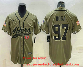 Men's San Francisco 49ers #97 Nick Bosa 2022 Olive Salute to Service Cool Base Stitched Baseball Jersey
