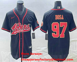 Men's San Francisco 49ers #97 Nick Bosa Black Red With Patch Cool Base Stitched Baseball Jersey