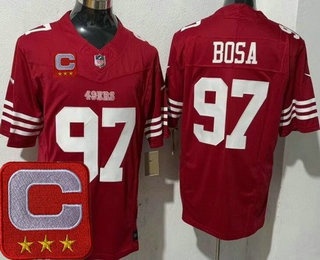 Men's San Francisco 49ers #97 Nick Bosa Limited Red 2025 Captain Patch FUSE Vapor Jersey