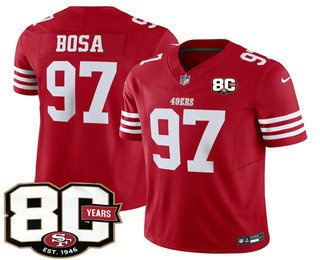 Men's San Francisco 49ers #97 Nick Bosa Limited Red 80th Anniversary Patch FUSE Vapor Jersey