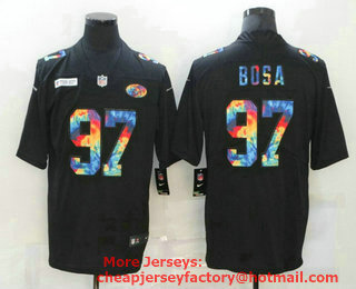 Men's San Francisco 49ers #97 Nick Bosa Multi-Color Black 2020 NFL Crucial Catch Vapor Untouchable Nike Limited Jersey