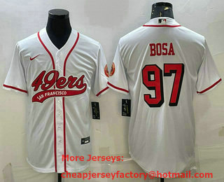 Men's San Francisco 49ers #97 Nick Bosa New White With Patch Cool Base Stitched Baseball Jersey