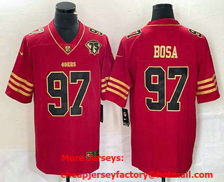 Men's San Francisco 49ers #97 Nick Bosa Red 75th Patch Golden Edition Stitched Nike Limited Jersey