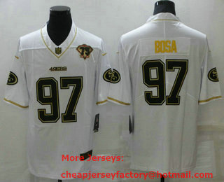 Men's San Francisco 49ers #97 Nick Bosa White 75th Patch Golden Edition Stitched NFL Nike Limited Jersey