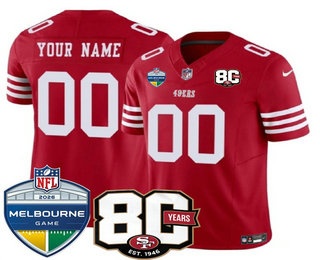 Men's San Francisco 49ers Active Player Custom Limited Red 80th Melbourne Game Patch FUSE Vapor Jersey