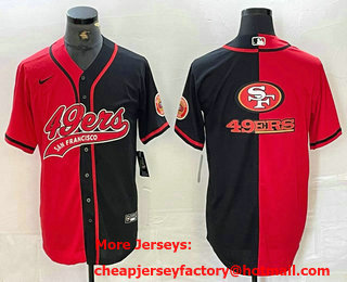 Men's San Francisco 49ers Big Logo Red Black Two Tone Stitched Baseball Jersey 12