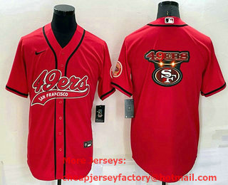 Men's San Francisco 49ers Red Team Big Logo With Patch Cool Base Stitched Baseball Jersey