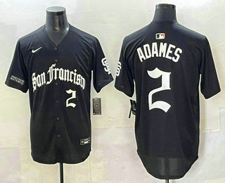 Men's San Francisco Giants #2 Willy Adames Number Black Cool Base Stitched Jersey