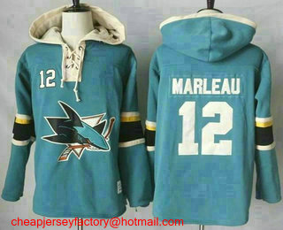 Men's San Jose Sharks #12 Patrick Marleau Teal Pullover Hoodie Stitched NHL Jersey