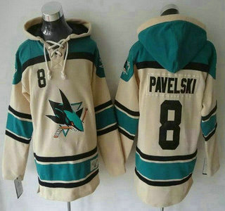 Men's San Jose Sharks #8 Joe Pavelski Old Time Hockey Cream Hoody