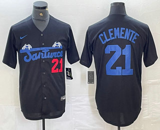 Men's Santurce Crabbers #21 Roberto Clemente Number Black Cool Base Stitched Jerse