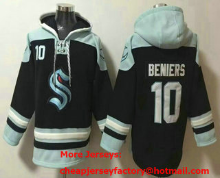Men's Seattle Kraken #10 Matthew Beniers Navy Blue Ageless Must Have Lace Up Pullover Hoodie