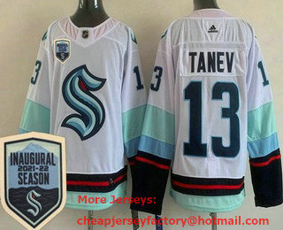 Men's Seattle Kraken #13 Brandon Tanev White 2021-22 Season Inaugural Stitched Jersey