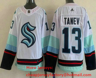 Men's Seattle Kraken #13 Brandon Tanev White Stitched Jersey