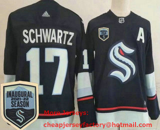 Men's Seattle Kraken #17 Jaden Schwartz Navy 2021-22 Season Inaugural Authentic Jersey