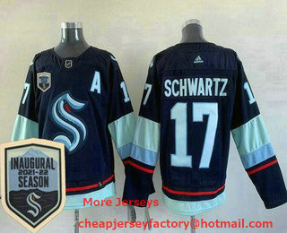 Men's Seattle Kraken #17 Jaden Schwartz Navy 2021 22 Season Inaugural Authentic Jersey