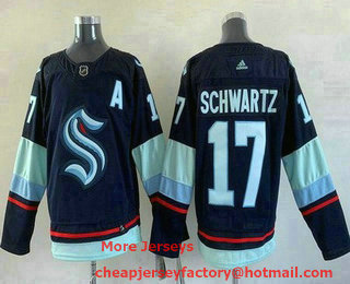 Men's Seattle Kraken #17 Jaden Schwartz Navy Authentic Jersey