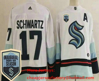 Men's Seattle Kraken #17 Jaden Schwartz White 2021-22 Season Inaugural Authentic Jersey