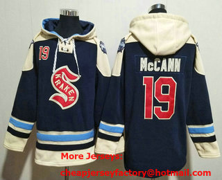 Men's Seattle Kraken #19 Jaden Schwartz Navy Blue Lace Up Pullover Hoodie