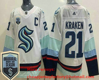 Men's Seattle Kraken #21 Kraken White 2021-22 Season Inaugural Authentic Jersey