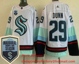 Men's Seattle Kraken #29 Vince Dunn White 2021-22 Season Inaugural Stitched Jersey