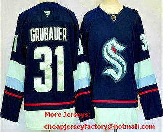 Men's Seattle Kraken #31 Philipp Grubauer Navy Blue 2024 Stitched Jersey