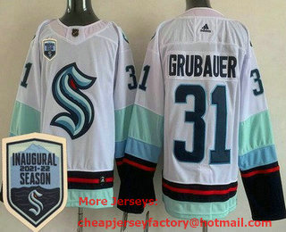 Men's Seattle Kraken #31 Philipp Grubauer White 2021-22 Season Inaugural Stitched Jersey