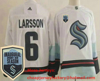 Men's Seattle Kraken #6 Adam Larsson White 2021-22 Season Inaugural Authentic Jersey