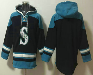 Men's Seattle Kraken Blank Black Ageless Must Have Lace Up Pullover Hoodie