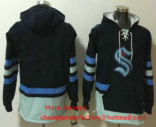 Men's Seattle Kraken Navy Blue Pocket Stitched NHL Old Time Hockey Pullover Hoodie