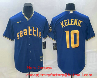 Men's Seattle Mariners #10 Jarred Kelenic Blue 2023 City Connect Cool Base Stitched Jersey