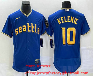 Men's Seattle Mariners #10 Jarred Kelenic Blue 2023 City Connect Flex Base Stitched Jersey 01