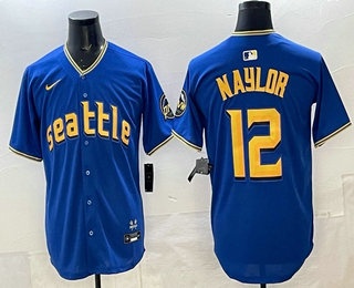Men's Seattle Mariners #12 Josh Naylor Blue 2023 City Connect Cool Base Jersey