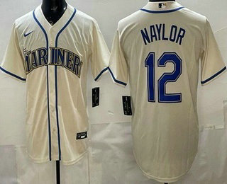 Men's Seattle Mariners #12 Josh Naylor Cream Cool Base Jersey