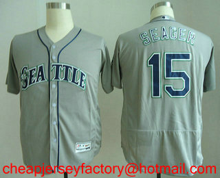Men's Seattle Mariners #15 Kyle Seager Gray Road Stitched MLB Flex Base Jersey