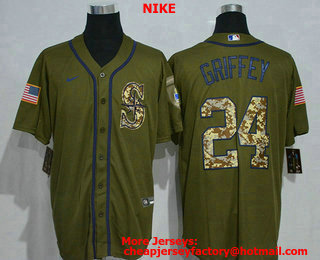 Men's Seattle Mariners #24 Ken Griffey Jr. Green Salute To Service Stitched MLB Cool Base Nike Jersey