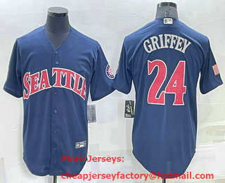 Men's Seattle Mariners #24 Ken Griffey Navy Blue Fashion Stars Stripes Cool Base Independence Day Jersey