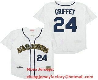 Men's Seattle Mariners #24 Ken Griffey White 1989 Throwback Jersey