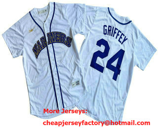 Men's Seattle Mariners #24 Ken Griffey White 1989 Throwback Nike Jersey