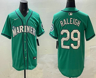 Men's Seattle Mariners #29 Cal Raleigh Aqua Limited Stitched jersey