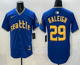 Men's Seattle Mariners #29 Cal Raleigh Blue 2023 City Connect Cool Base Jersey